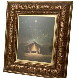 Framed Christmas Manager Print Nativity Star of Bethlehem 11x14" Gold Frame